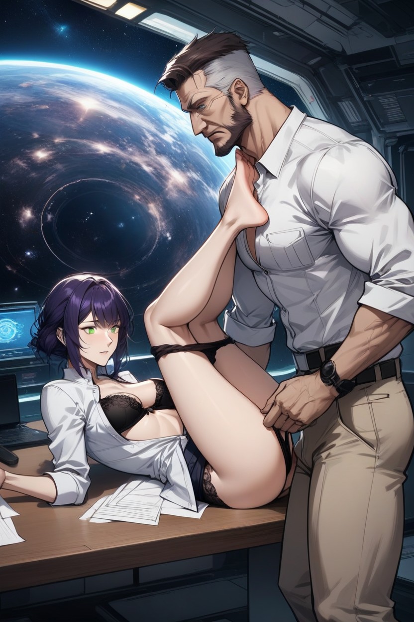 Unbuttoned White Jacket, Short Length, Messy Hair AI Porn
