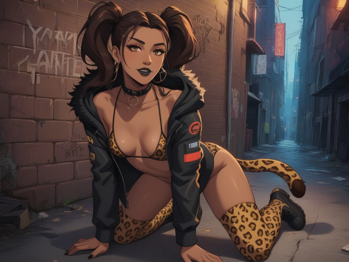 Modern Setting, High Color Contrast, Sharp Wing Tip Eyeliner Latina AI Porn