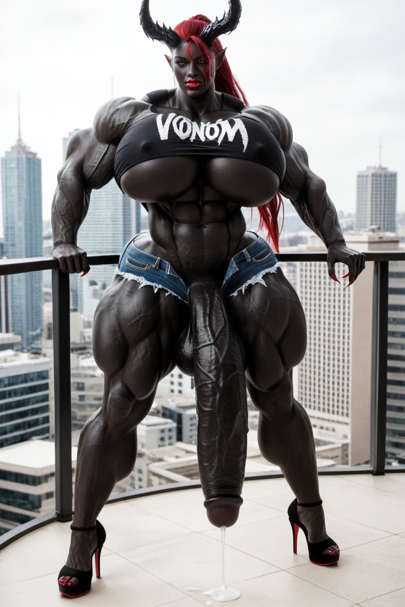 Red Lips, Wide Hips, Muscular Veins Travesti IA Pornô