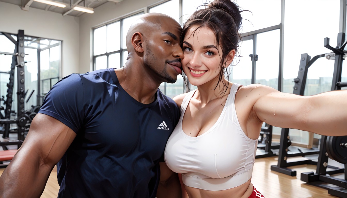 Gym Selfie With Him, Looking At Viewer, 30+ Hentai AI Porn