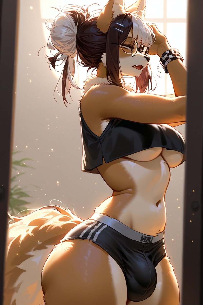 Long Hair Strands, Big Round Glasses, Wide Hips Furry AI Porn