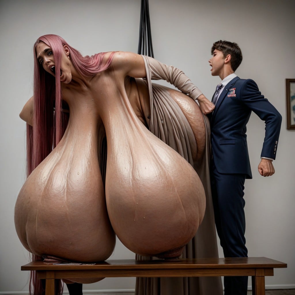 Extremely Long Saggy Breasts, Many People Around, Low Hanging Tits AI Porn