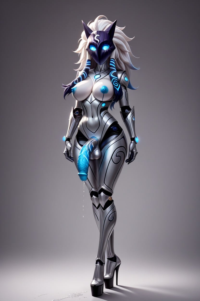 Opened Mouth, All Of Her Body Is Shiny Metallic, 站立 人妖AI色情