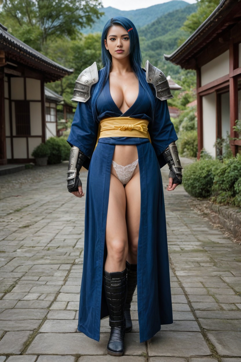 Yellow Sash Around Waist, Very Realistic, Cleavage Porno IA