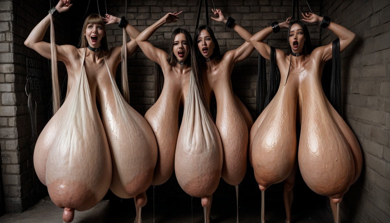 Lactating Streams In Multiple Different Directions, Milk Puddle, Arms Up AI Porn