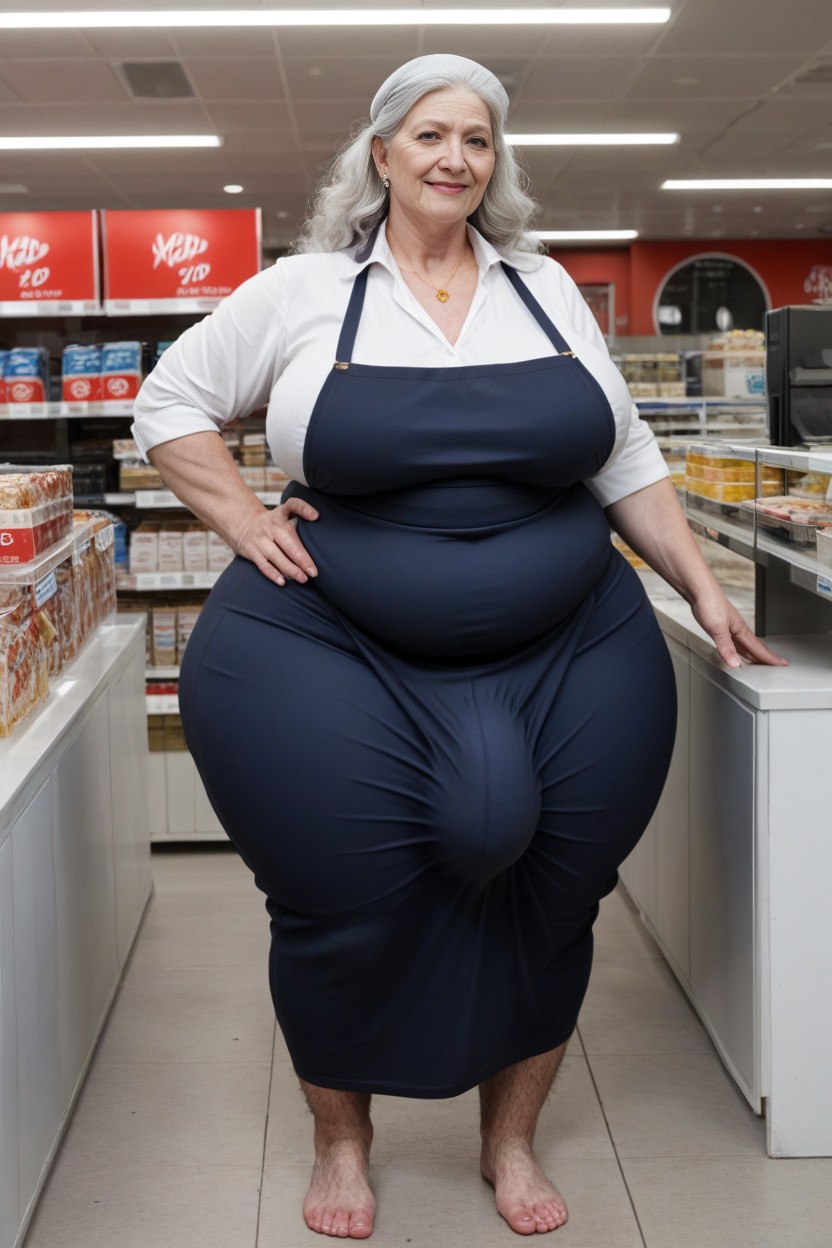 Convenience Store Worker, Hairy Legs Pale Skin, Tight Long Skirt AI Porn