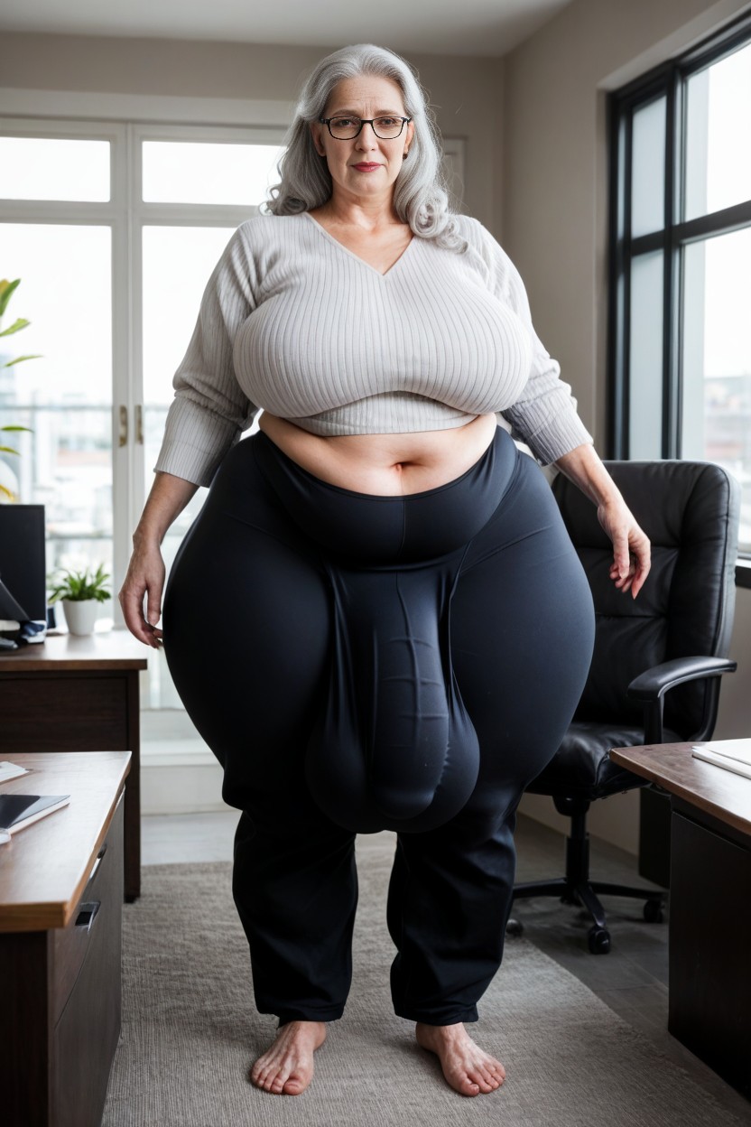 Baggy Fitted Loose Pajama Pants, Thick Huge Detailed Cock Under Baggy Pants, Office AI Porn