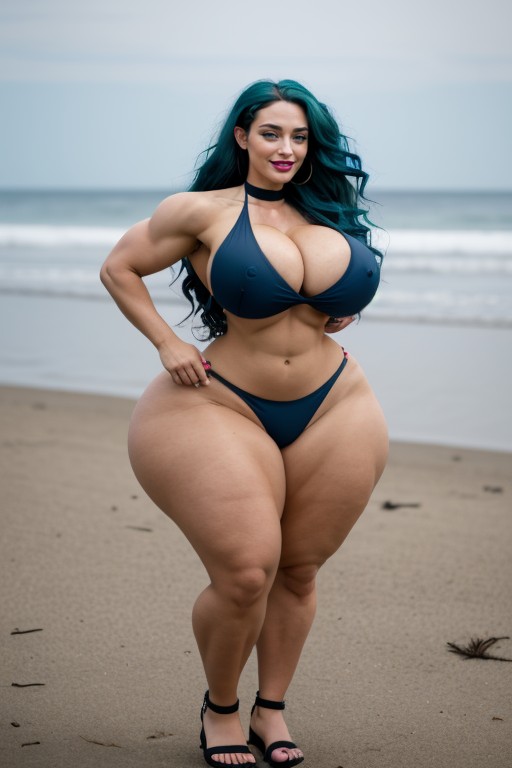 Extremely Veiny Arms, Dark Blue Hair, Extremely Wasp Waist AI Porn