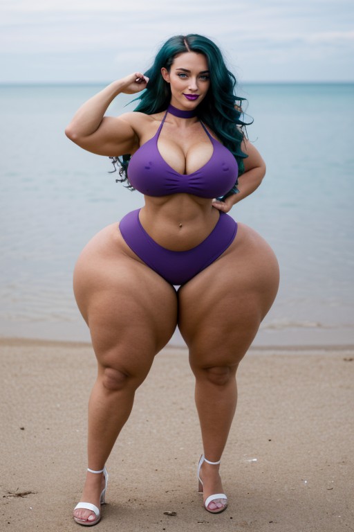 Full Body, Bright Green Eyes, Extremely Large Steroid Arms AI Porn