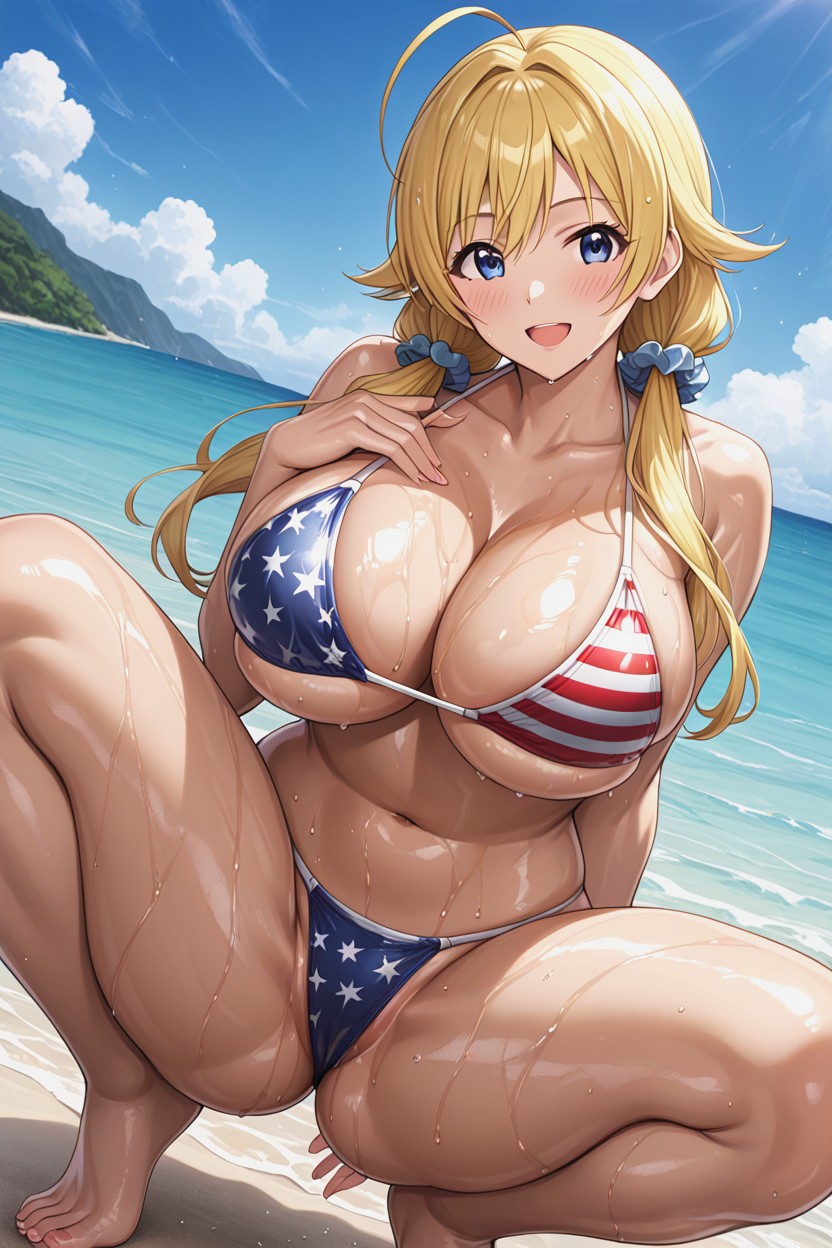 Wet, Squatting, Large Breast Hentai AI Porn