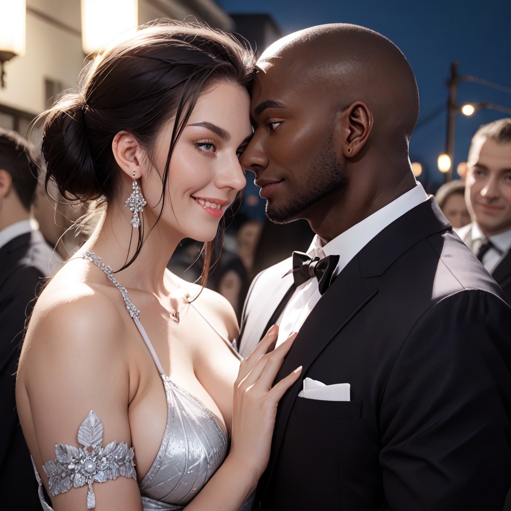 Silk Dress, Interracial Only, Submissive White Woman And Dominant African Black Man Hentai AI Porn