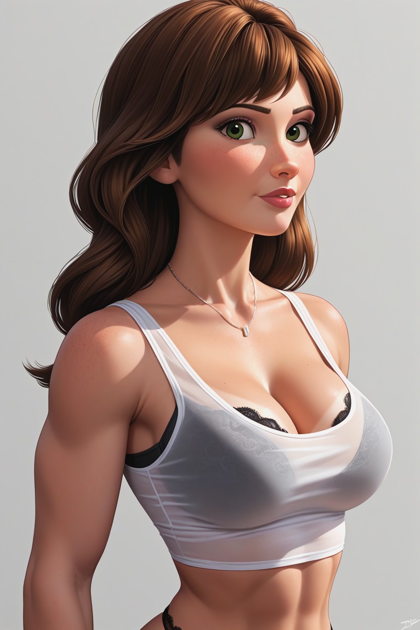 Round Face, Brunette Hair, Tan Lines AI Porn