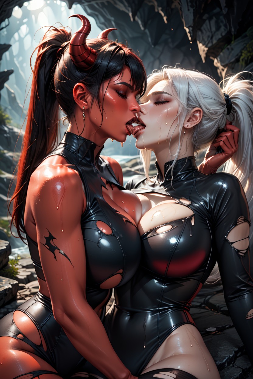 Tongue Kissing, Dimly Lit, 18+ Hentai AI Porn