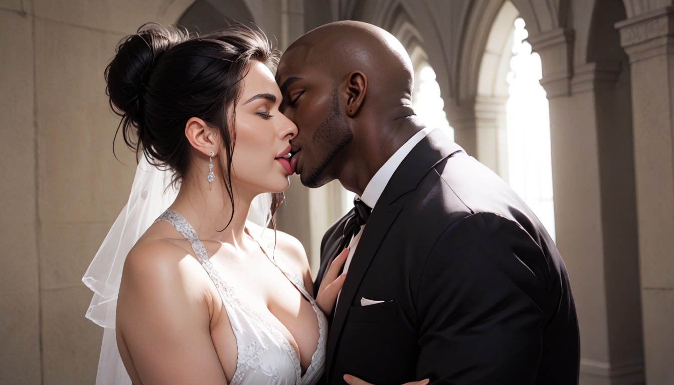 Silk Dress, Submissive White Woman And Dominant African Black Man, Happy Hentai AI Porn