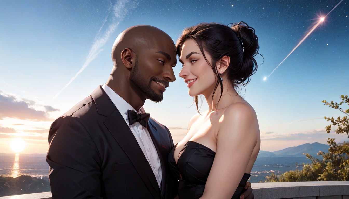 Front View, Sharp Skin Color Contrast, Submissive White Woman And Dominant African Black Man Hentai AI Porn