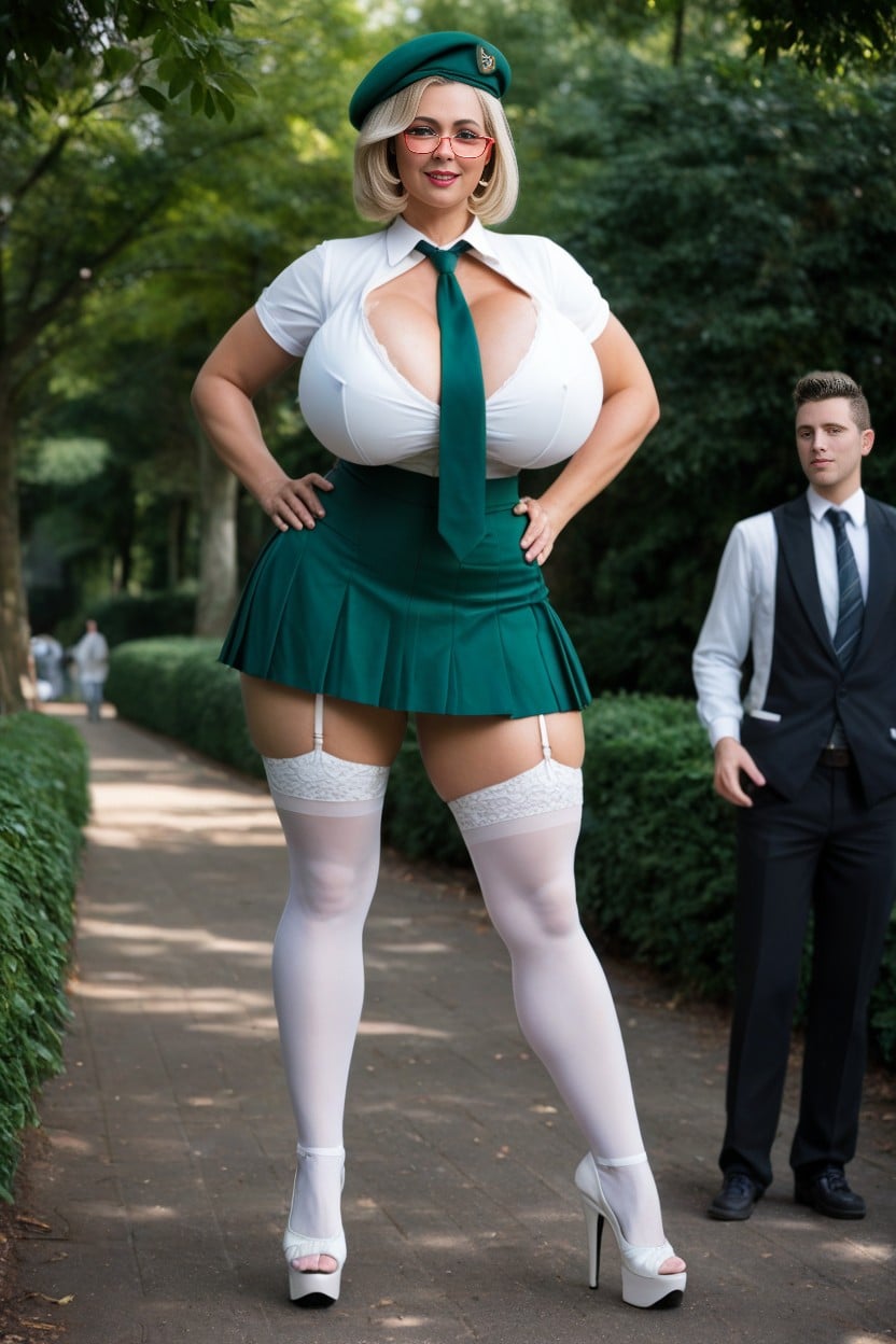Front View, Green Garter Belt, White Stripper Heels AI Porn