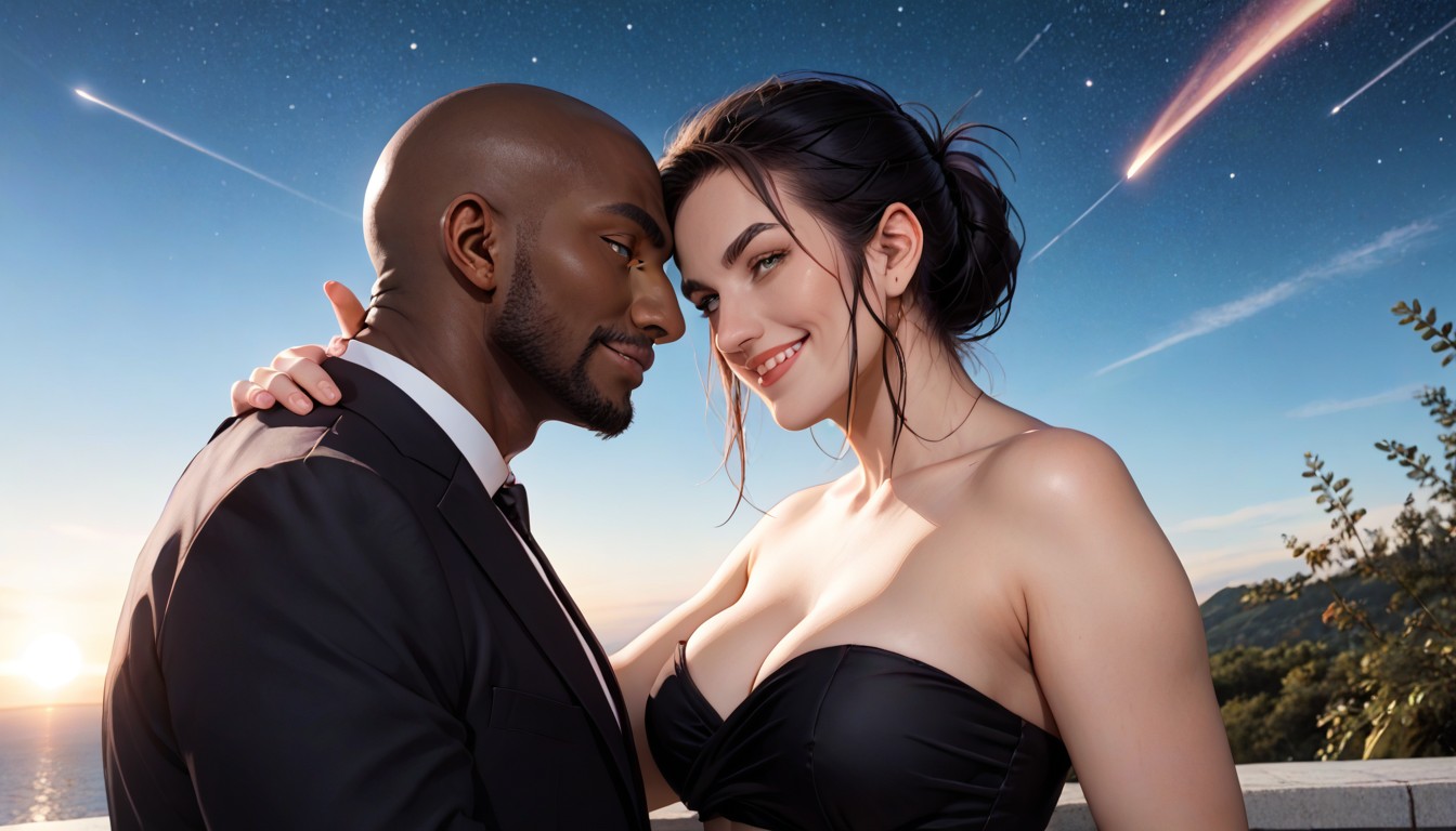 Sharp Skin Color Contrast, Formalwear, One Shooting Star In Night Sky Hentai AI Porn