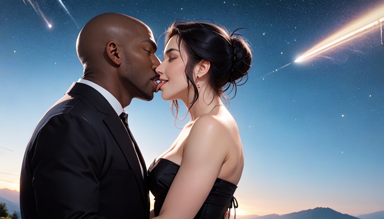 Caressing His Cheek With Her Hand, Acts Of Affection, Submissive White Woman And Dominant African Black Man Hentai AI Porn