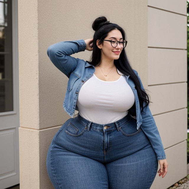 Denim Jeans Yoga Pants Pants Casual Pants, Extremely Wide Hips, Massive Enormous Ass Booty AI Porn