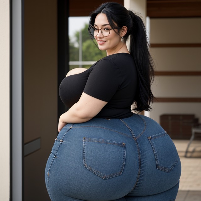 Blue Eyes, Extremely Wide Ass, Denim Jeans Yoga Pants Pants Casual Pants AI Porn