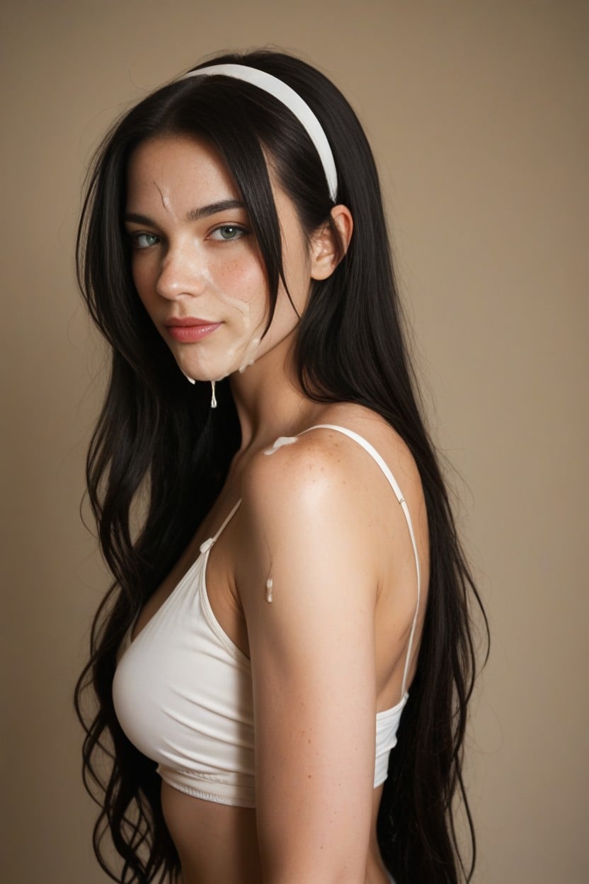 Dark Black Hair, Freckles, Rear View AI Porn