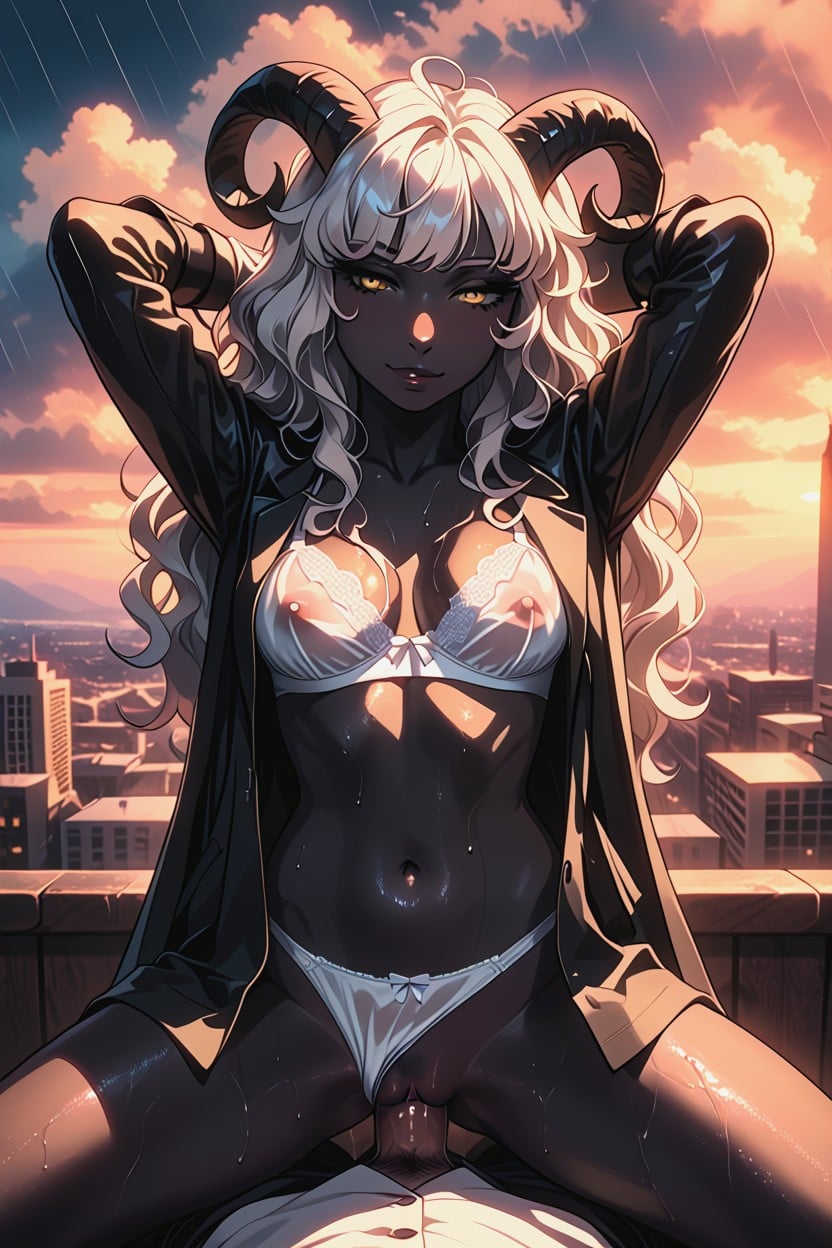 Black Skin, Raining, Hand On Belly Furry AI Porn