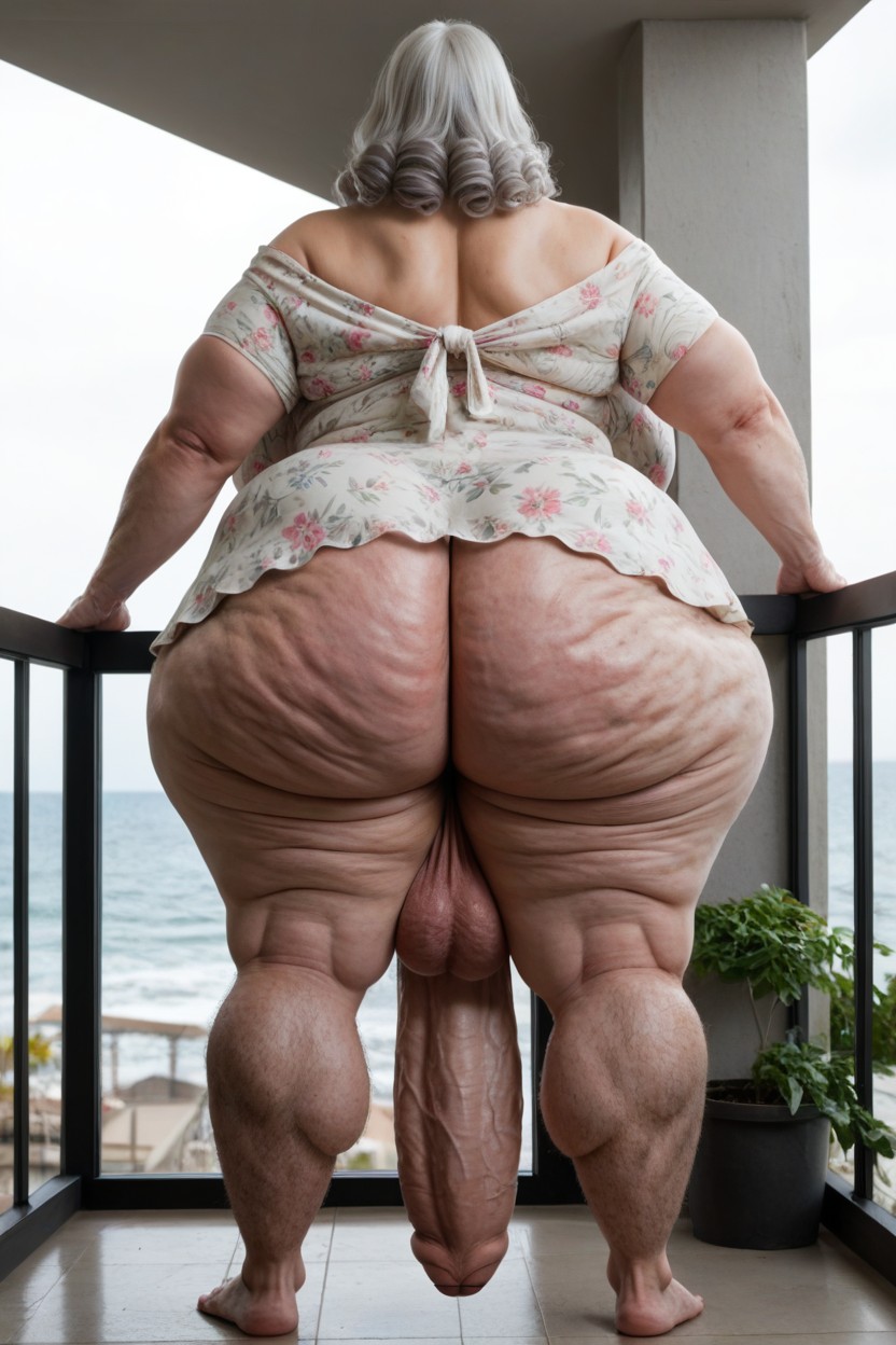 Looking At Ocean, 60+, Hyper Saggy Balls AI Porn
