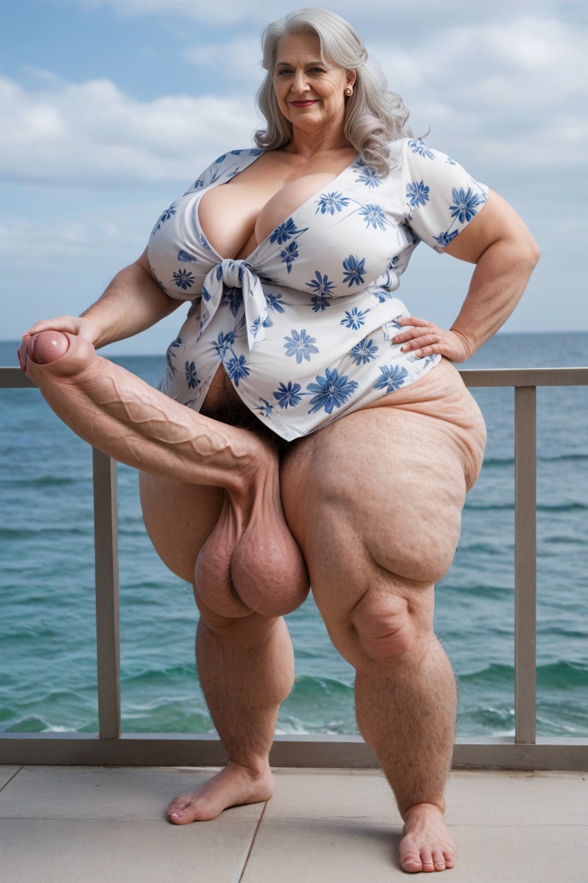 Balcony, Floral Print Robe, 60+ AI Porn