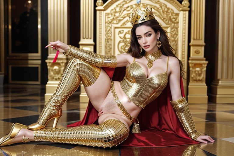 Gold Earrings, High Heel, Golden Chainmail AI Porn