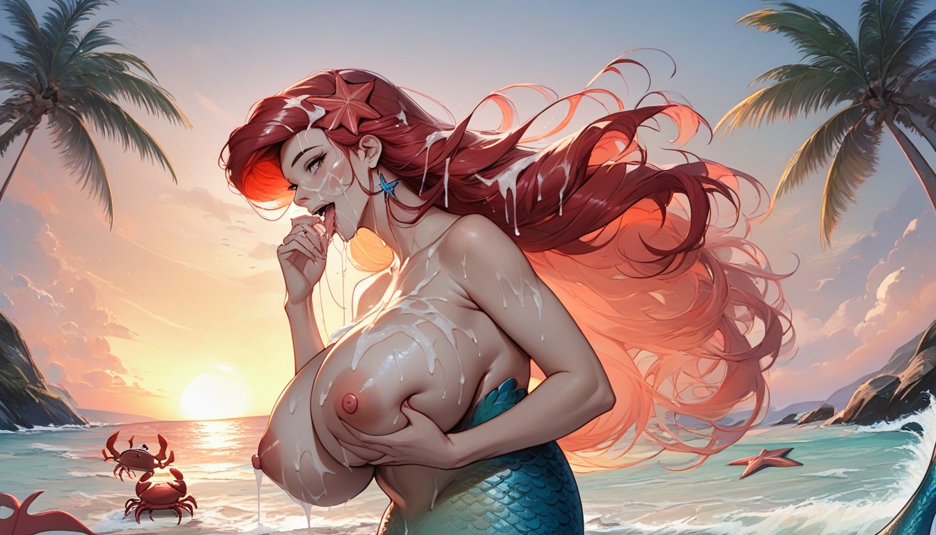 Cum On Hair, Beach, Red Crab AI Porn