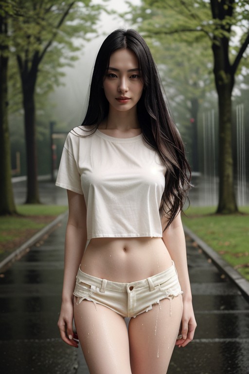 Dynamic Pose, Standing In The Rain, In Park AI Porn
