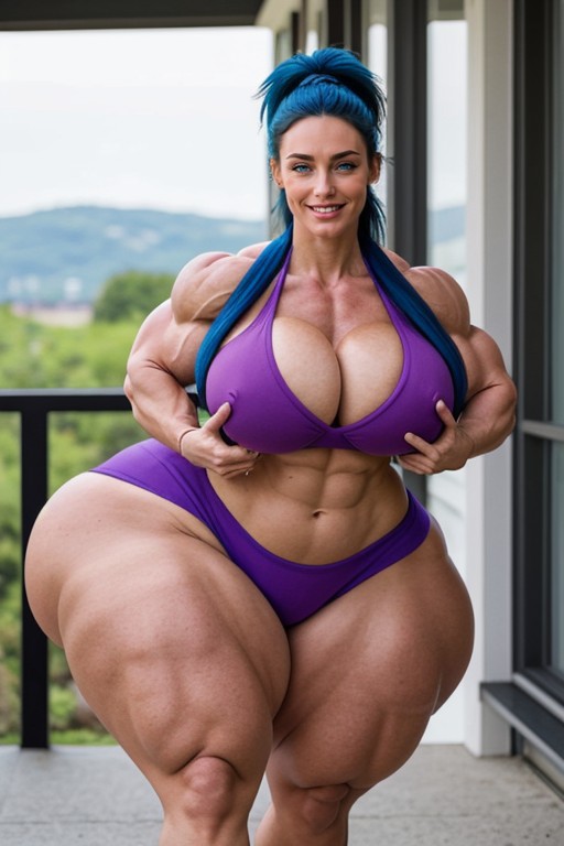 Sporty Shorts, Steroids Buff Goddess, Gigantic Muscles AI Porn