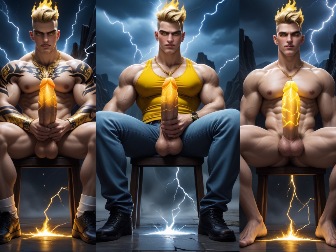 Electric Dildo Cumshot On Floor, Embroidered With Electric Sparks, Gold Flaming Tattoos On Body AI同性戀黃片