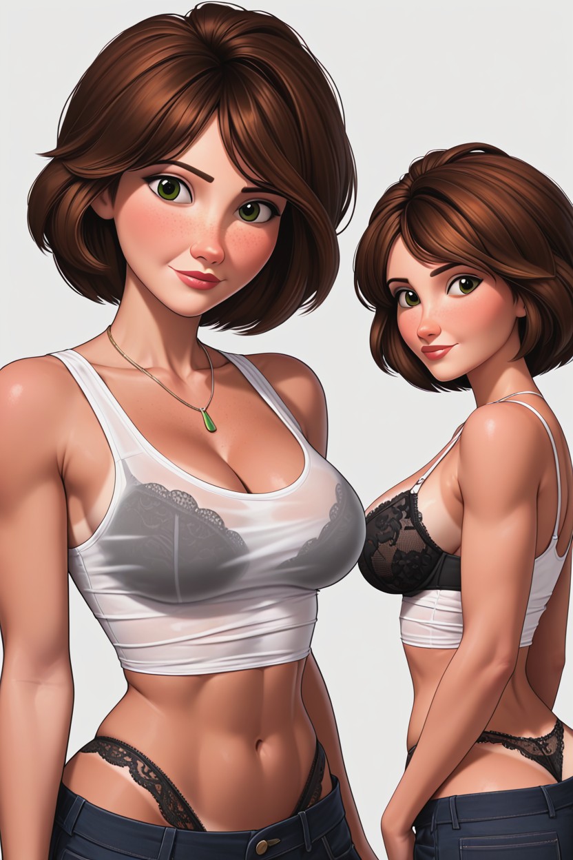 Tan Lines, Freckles Medium Breasts, Bangs AI Porn