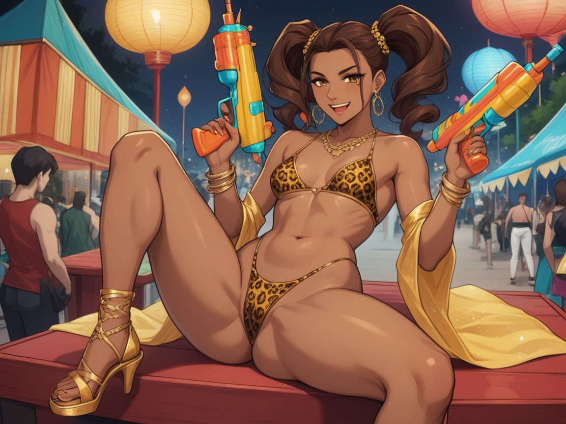 Leopard Print Crown, Neon Carnival Lights, Amusement Park Location ラティーナAIエロ