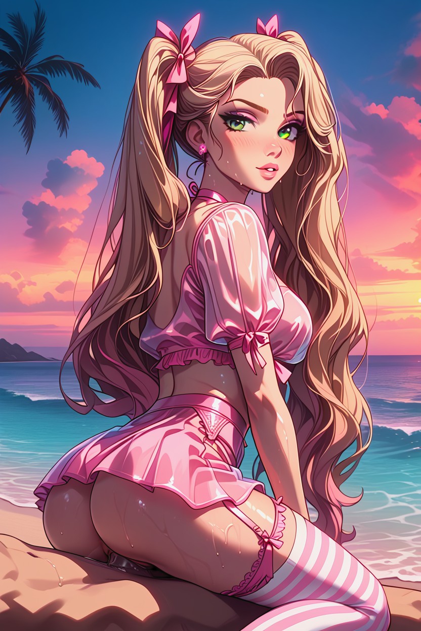 Neon Pink Top, Cowgirl (3rd Person), Thick Pussy Juices AI Porn