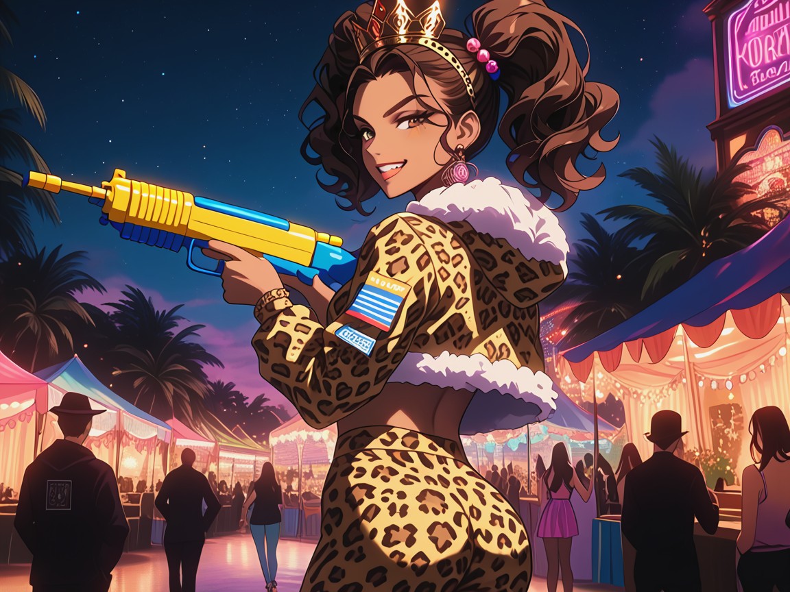 Wearing Leopard Print Carnival Clothes, Sloped Shoulders, Modern Setting Hentai AI Porn