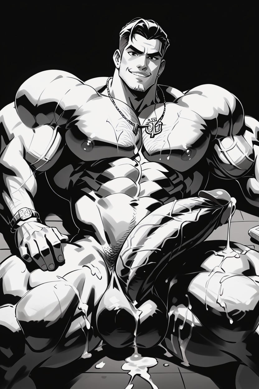 Black And White, Cum On Biceps, Chin Dimple AI Gay Porn