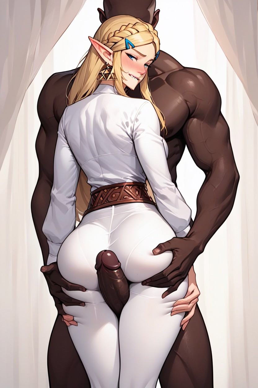 Interracial, Ass Focus, Biting Lip Hentai AI Porn