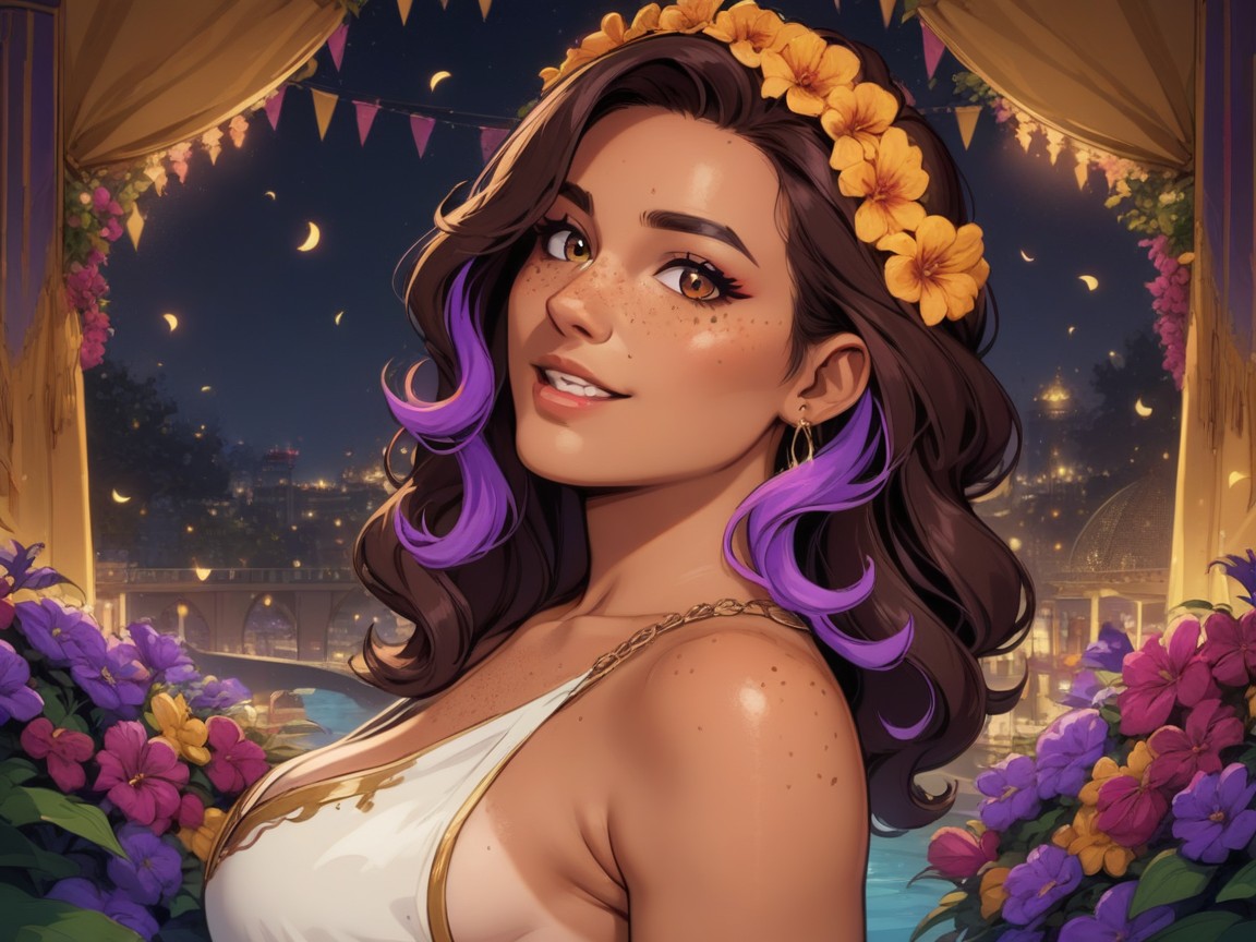 Purple Flower In Hair, Thick Thighs, Permed Hair Latina AI Porn