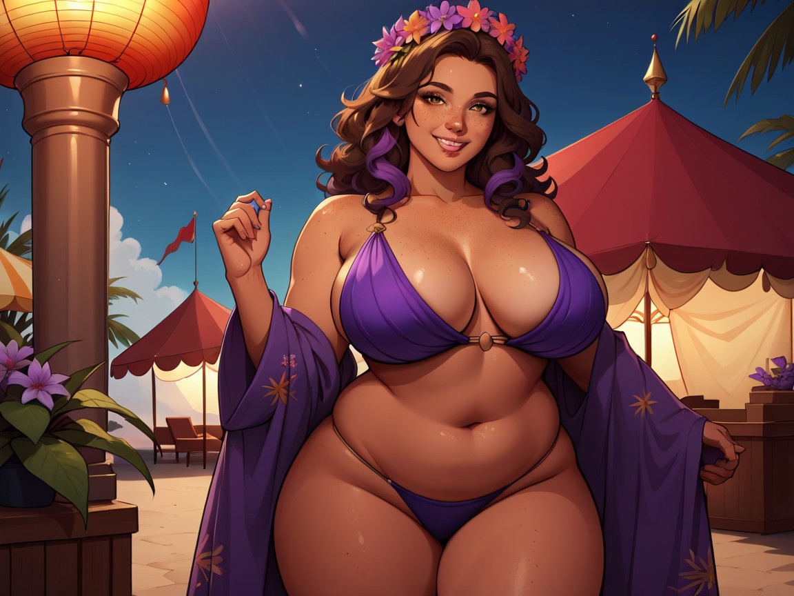 Rounded Chest Width, Thick Thighs, Amusement Park Location AI Porn