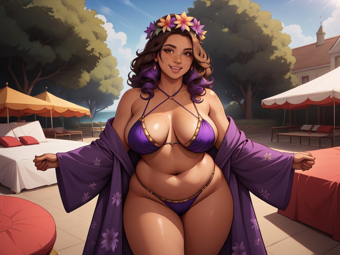 Tentacle Plant Background, Freckles Black Permed Hair With Purple Highlights, Rounded Breast Width AI Porn