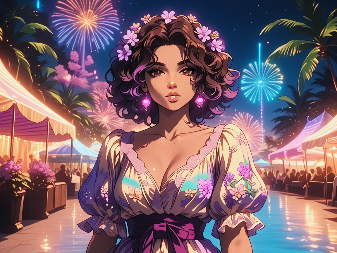 Rounded Chest Width, Carnival Tent In The Background, Thick Hentai AI Porn