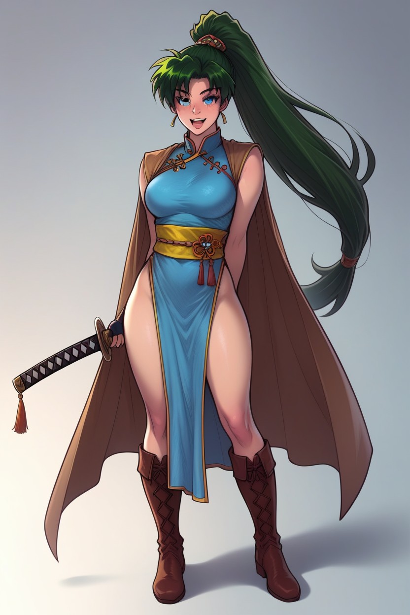 Boots, Perfect Composition, Holding Black Katana Hentai AI Porn