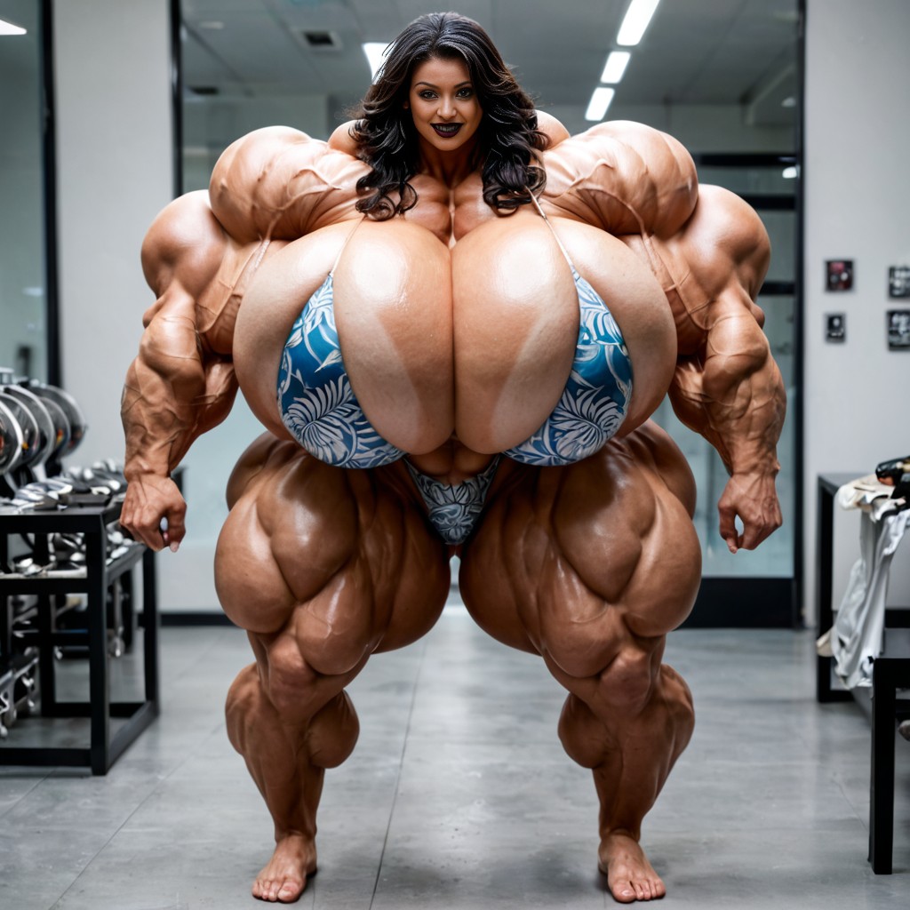 Hyper Thick Biceps, Obcenely Titantic Gargantuan Hyper Breasts, Butt Length Long Hair AI Porn