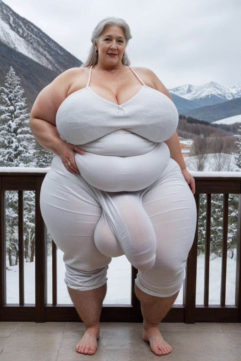 Long White Hair, Mountain Background, Pale Skin AI Porn