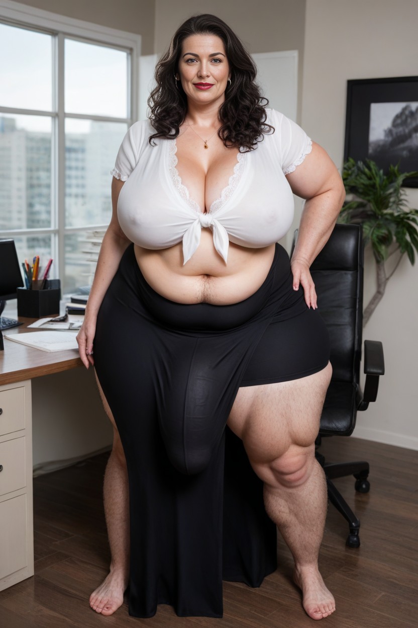 Hairy Legs Pale Skin, Extremely Long Lengthy Legs Plump Lips, Long Black Skirt AI Porn