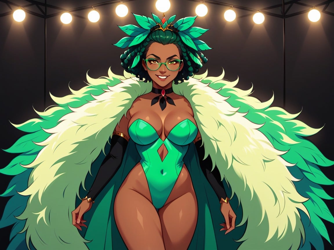 Green Feather Headress, Amusement Park Location, Mirror Background AI Porn