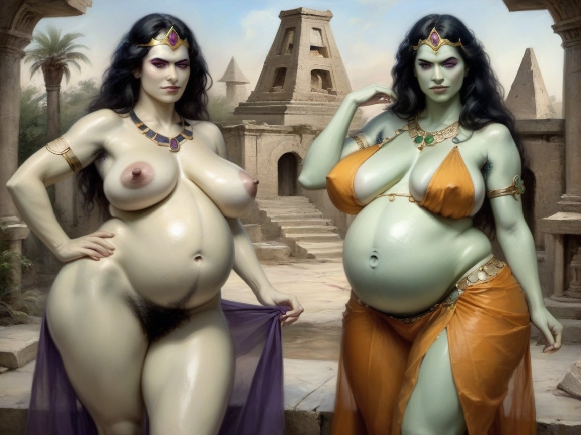 Pregnant, Black Hair, Purple Eyeshadow AI Porn