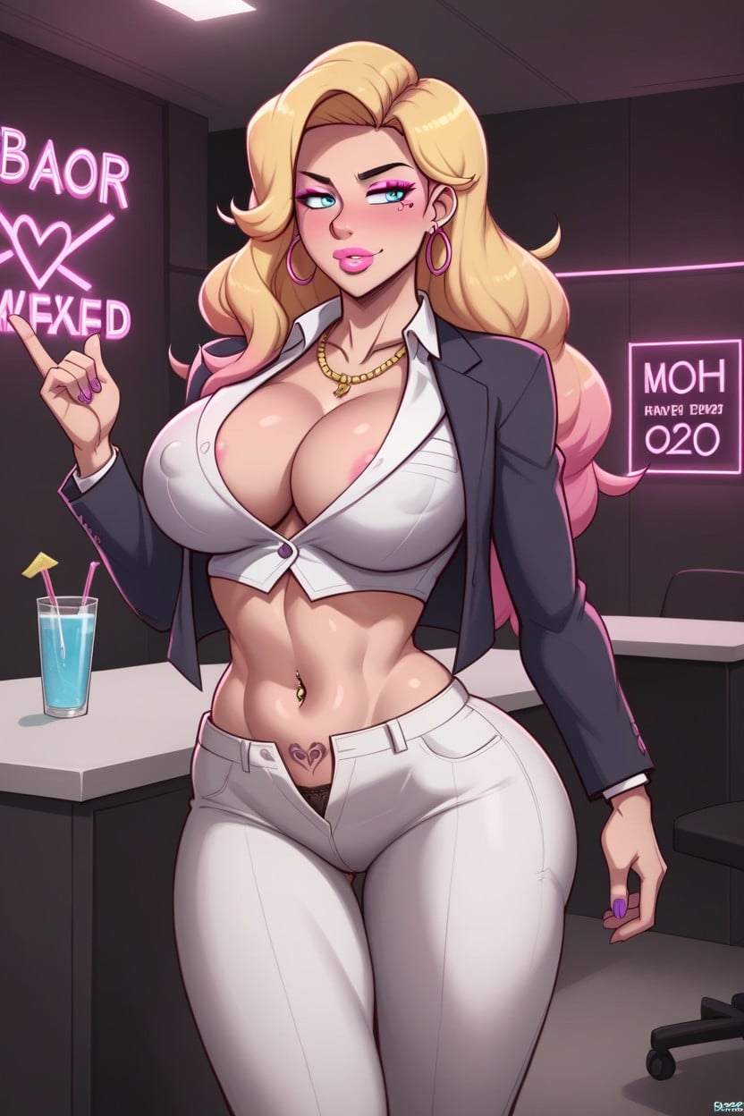 Pink Lipstick, Sexy Navel, Gyarufication Hentai AI Porn